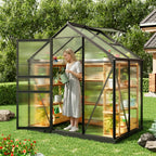 Walk-In Greenhouse with Roof Ventilation, 6 x 4 ft Polycarbonate Garden Structure on an Aluminum Frame