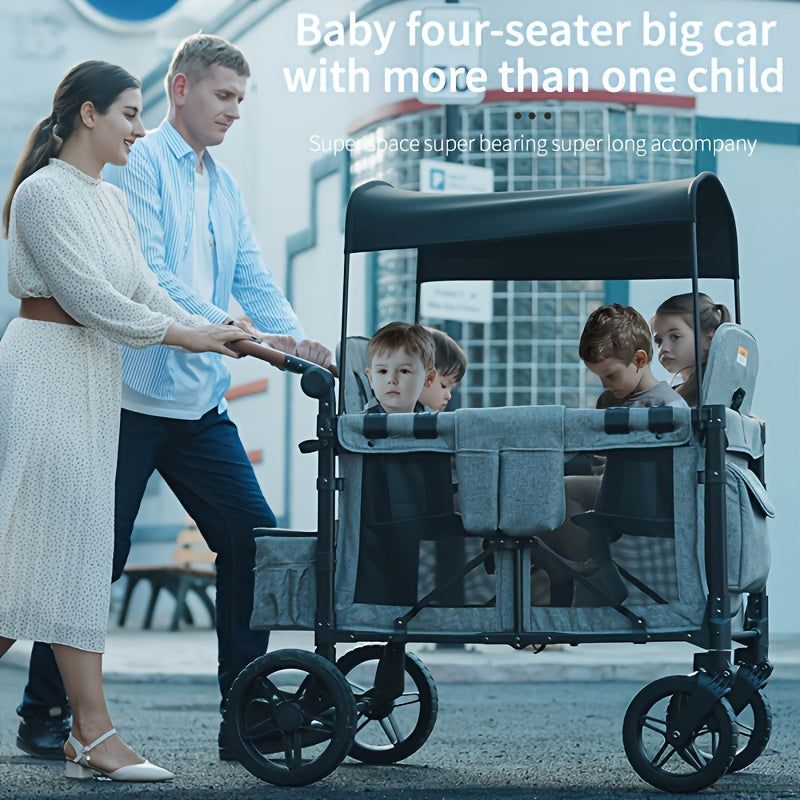 Lightweight High Landscape Quadruplets Stroller for 4 Kids & Double Stroller, 2/4 Seat Oversized Storage Basket, Suitable for Shopping, Picnics, Camping, Sports - Travel Stroller