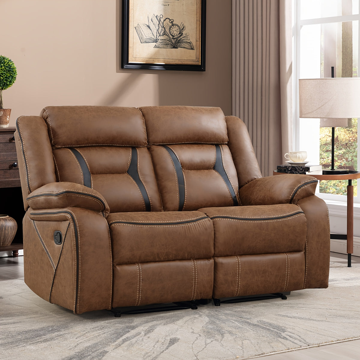 Faux Leather Manual Recliner Set: 3-Seat Sofa, Loveseat, Recliner Chair for Living Room And Meeting Room