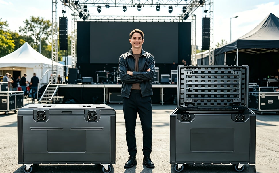 1pc Black Cable Trunk, ATA Road Case, Heavy Duty Utility Road Trunk Flight Case With Wheels, High Density Polyethylene (HDPE), Truck Pack Size Transport For Pro Audio And DJ Touring, Two Sizes Are Available