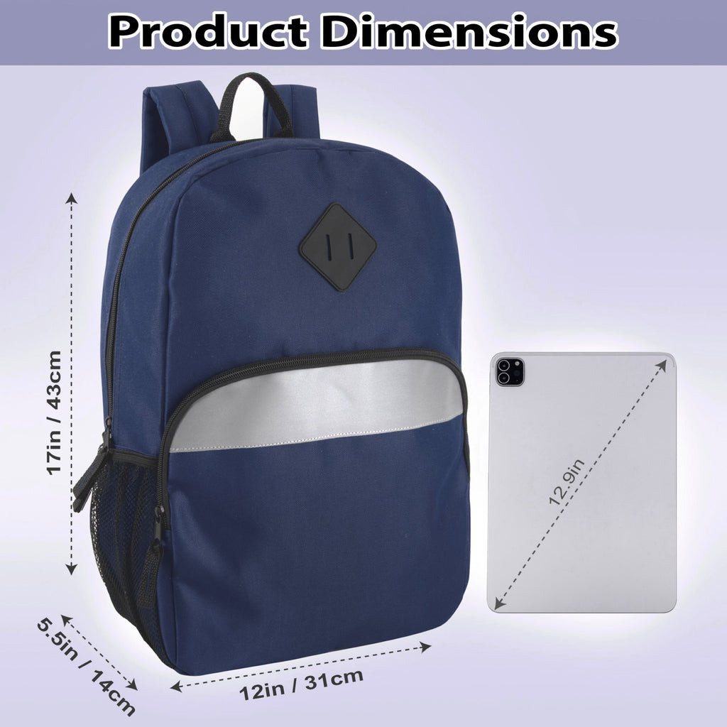 Trailmaker (24 Pack) 17" Backpack – Reflective School Backpack with Padded Straps, Water Bottle Pockets for Kids & Adults, School Travel Camp