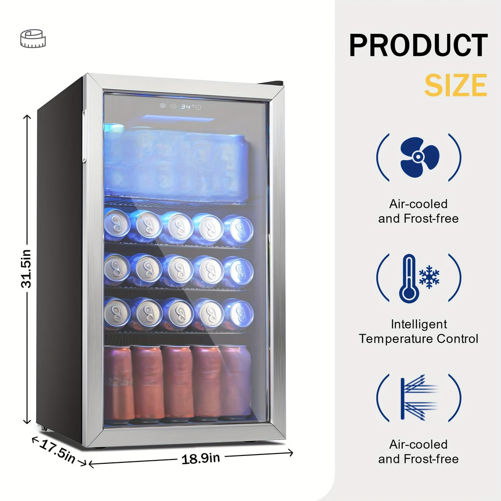 [126 Can Mini Fridge] Beverage Refrigerator Cooler, 126 Can Mini Fridge with Glass Door for Soda Beer Or Wine, Beverage Cooler for Home, Office, Bar with Adjustable Removable Shelves, Silvery