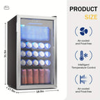 [126 Can Mini Fridge] Beverage Refrigerator Cooler, 126 Can Mini Fridge with Glass Door for Soda Beer Or Wine, Beverage Cooler for Home, Office, Bar with Adjustable Removable Shelves, Silvery