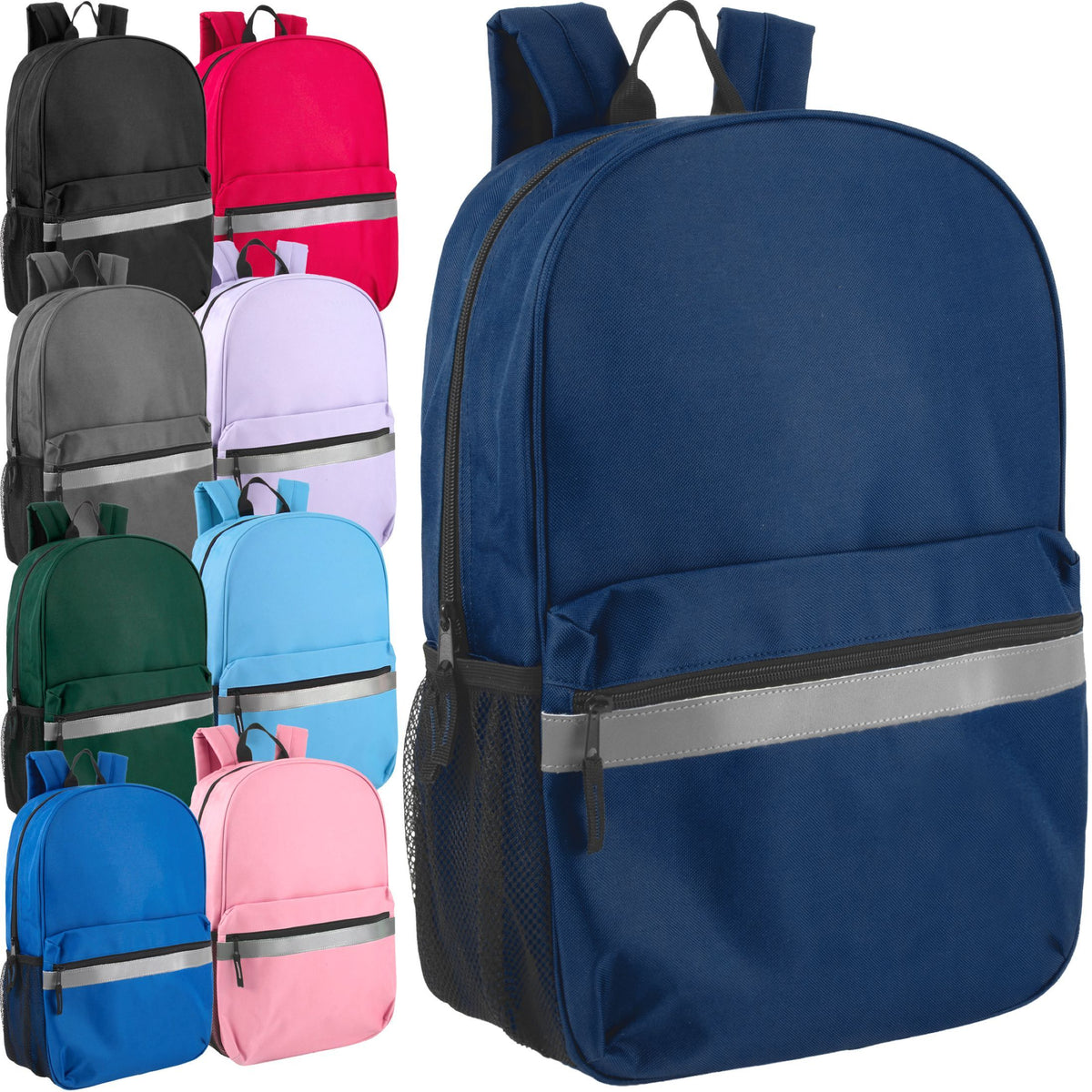 Trailmaker (24 Pack) 17" Backpack – Reflective School Backpack with Padded Straps, Water Bottle Pockets for Kids & Adults, School Travel Camp