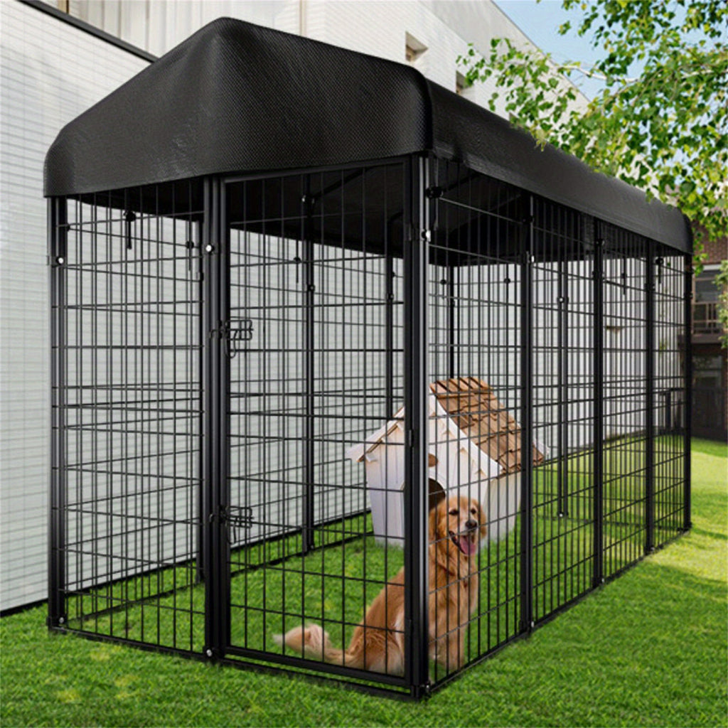 98"L x 49"W x 71"H Dog Kennel Outdoor with Waterproof Roof, 8x6x4ft Large Outdoor Kennel with Rotating Feeding Door, Bowls, Dog Cage for Outside Dog House Enclosure for Dogs, Cat, Rabbit
