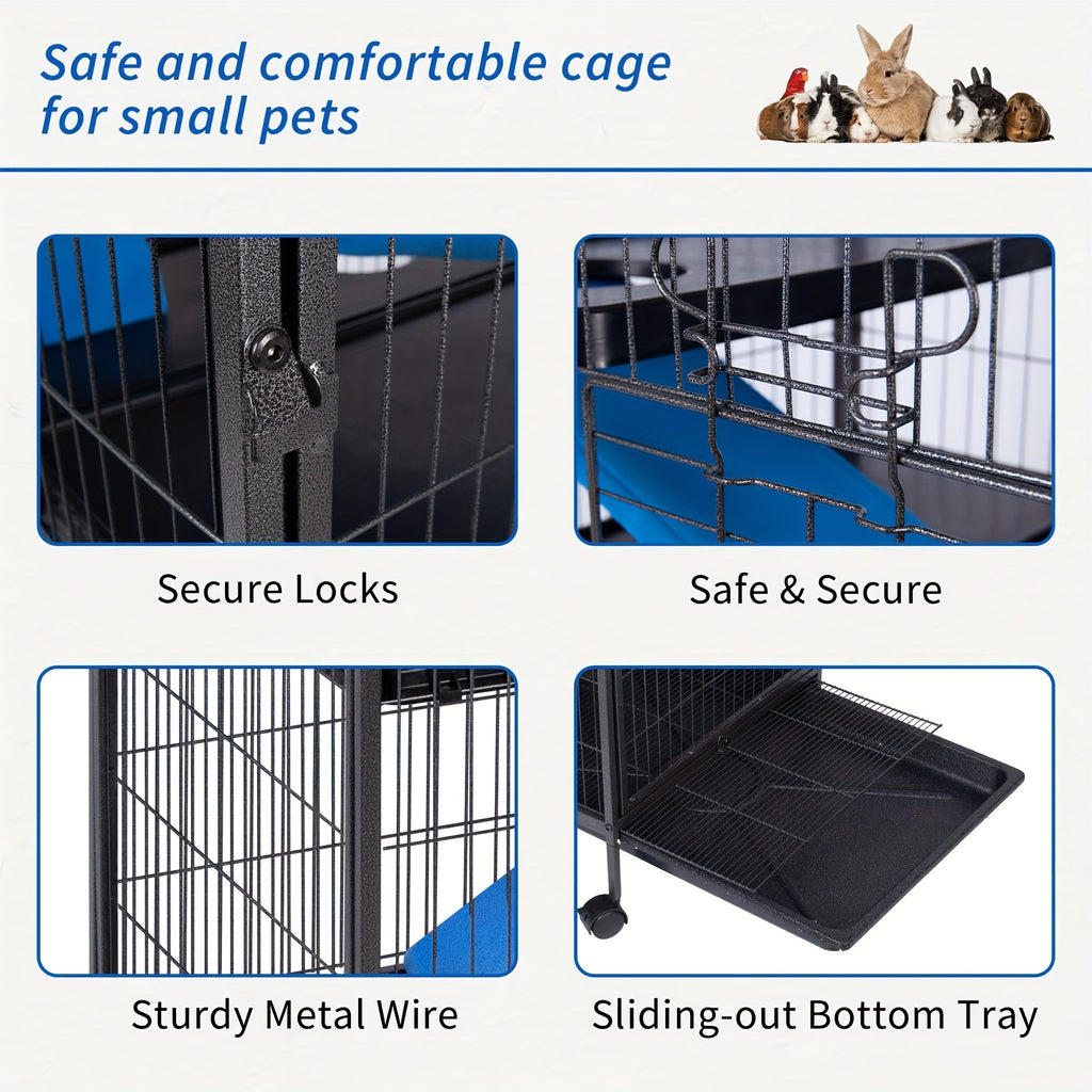 [5-Tier Metal Cage] Metal Small Animal Cage 5 Tiers Homes for Pets Removable Ferret Cage with Lockable Wheels, 50" H Deluxe Chinchilla Cage with Hammock and Removable Tray