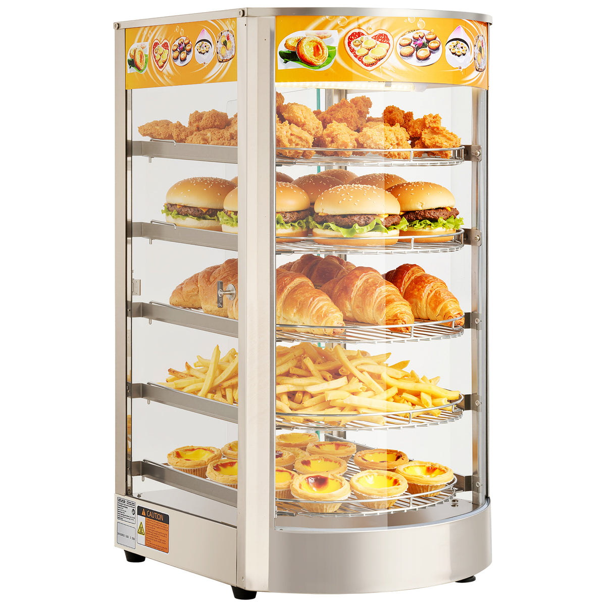 VEVOR 3-Tier/5-Tier Commercial Food Warmer Display, 14inch/15 inch 800W Food Display Warmer with LED Light, Adjustable Shelf and Stainless Steel Frame, 86℉~185℉ Air Heating, 34L for Hamburger, Pizza, Bread, Fried Chicken