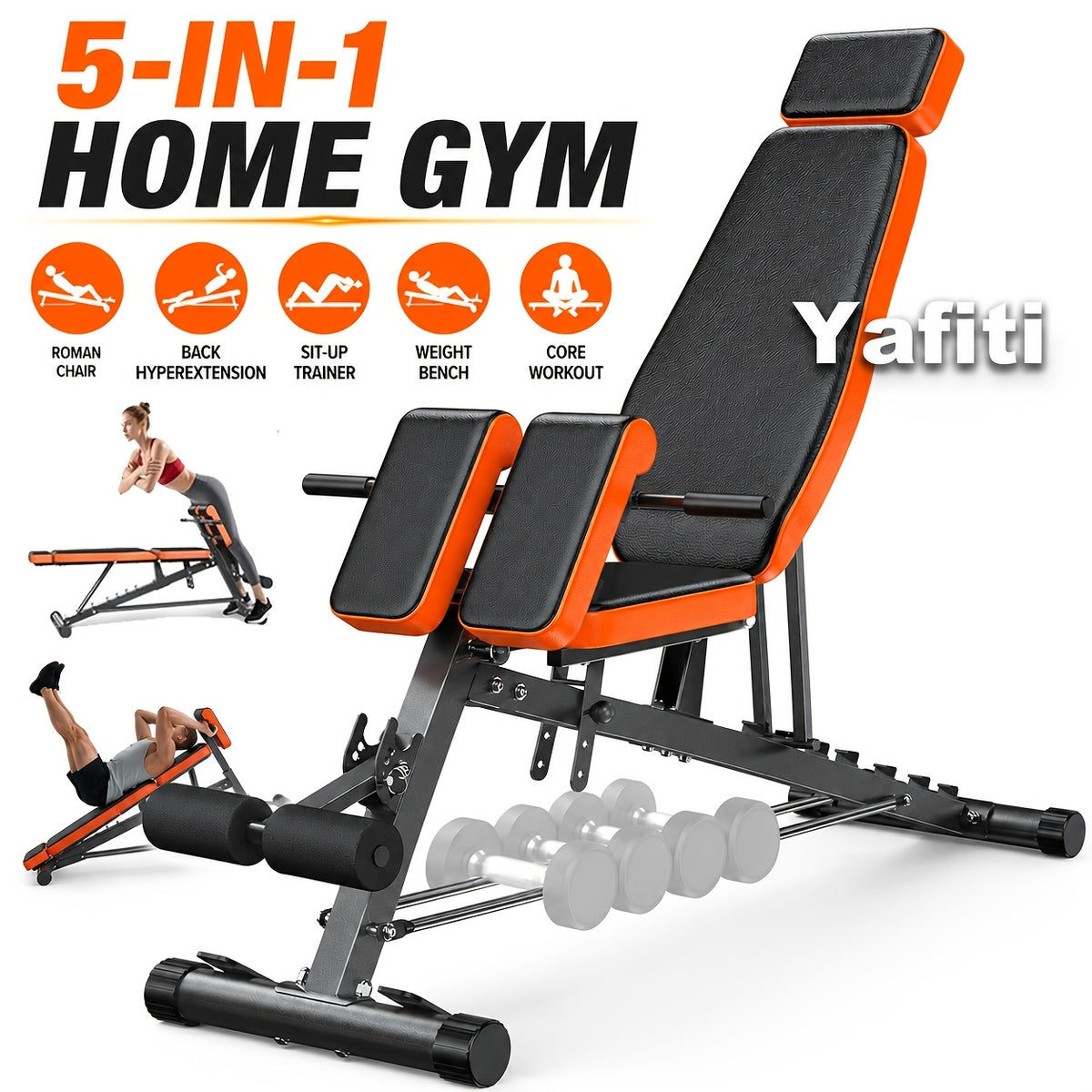 Home Gym Weight Bench, 5-In-1 Adjustable Workout Bench for Abs, Back, Glutes And Core Training, Heavy Duty 1000LBS Capacity
