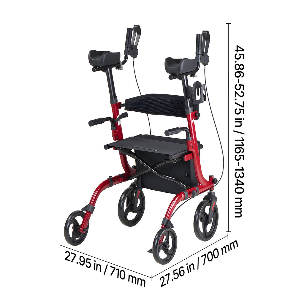 VEVOR Rollator Walker with Seat for Seniors, Foldable Rolling Walker, Lightweight Aluminum Mobility Walking Aid with PVC Solid Wheels, Adjustable Handle, Storage Bag, Cup/Cane Holder - Supports 300LBS