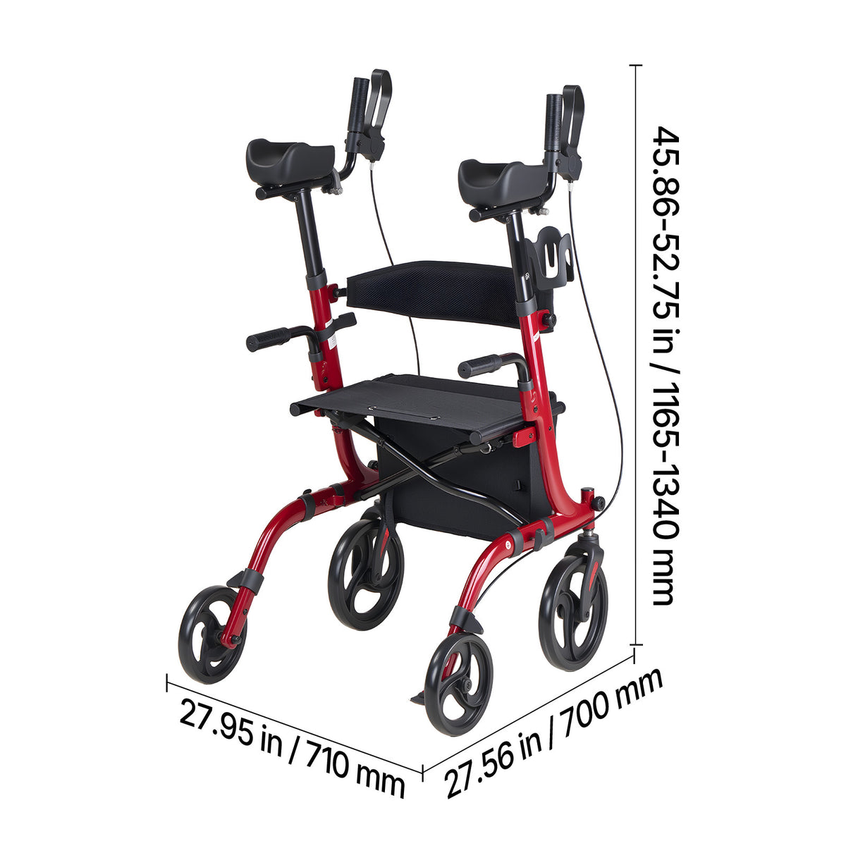 VEVOR Rollator Walker with Seat for Seniors, Foldable Rolling Walker, Lightweight Aluminum Mobility Walking Aid with PVC Solid Wheels, Adjustable Handle, Storage Bag, Cup/Cane Holder - Supports 300LBS