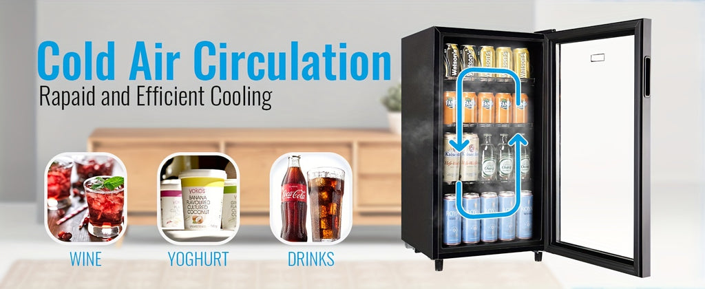WANAI Mini Fridge Cooler 125Cans Beverage Refrigerator Glass Door Beverage Cooler for Beers Wine Juicer Cooler Adjustable Shelves LED Lights for Home, Office Or Bar