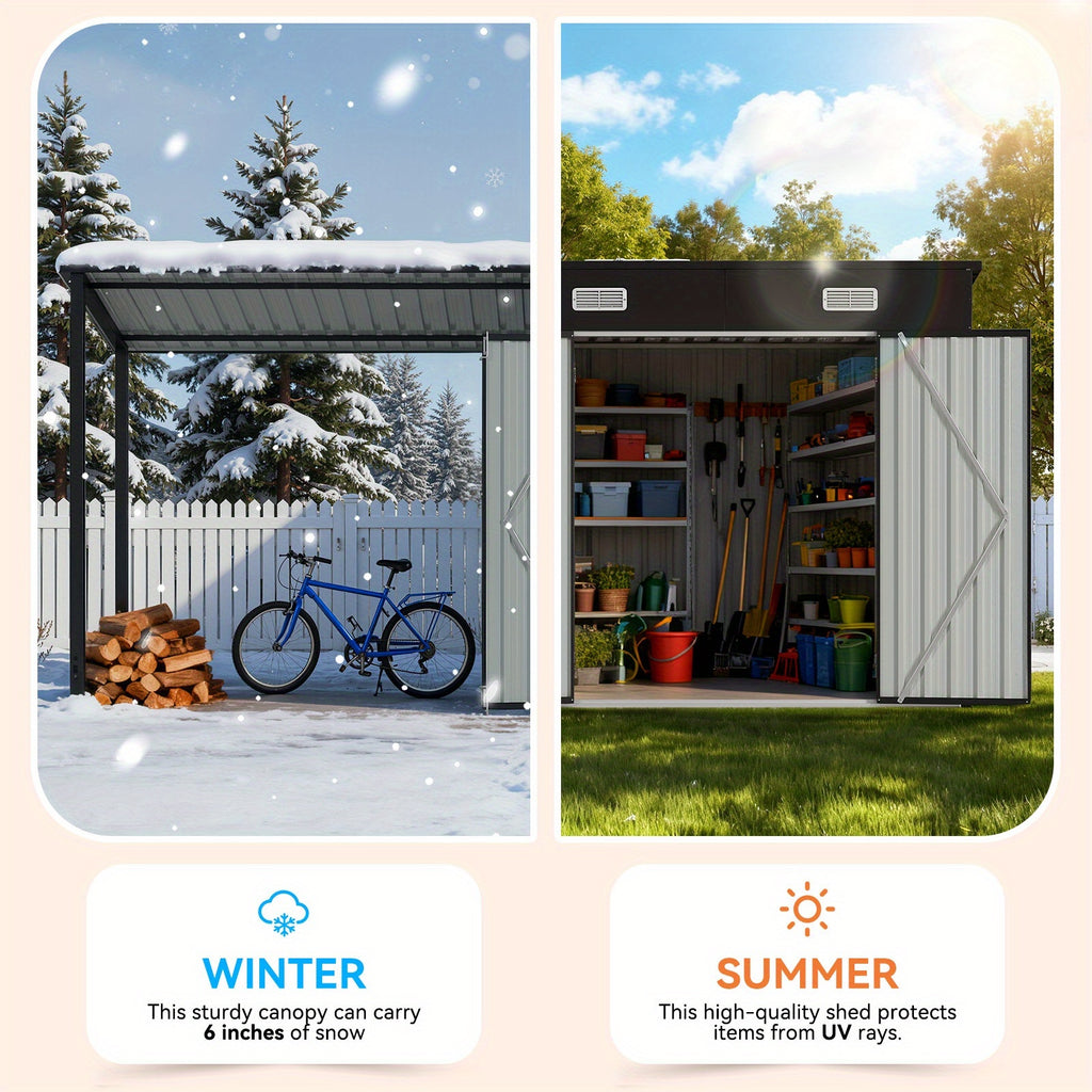 6x4/5x3/8x6ft Outdoor Storage Shed & Hardtop Gazebo Combo, 2-in-1 Outdoor Combo, Metal Lean to Shed with Open-Sided Pergola, Durable Garden Tool Shed for Patio, Backyard, Deck..