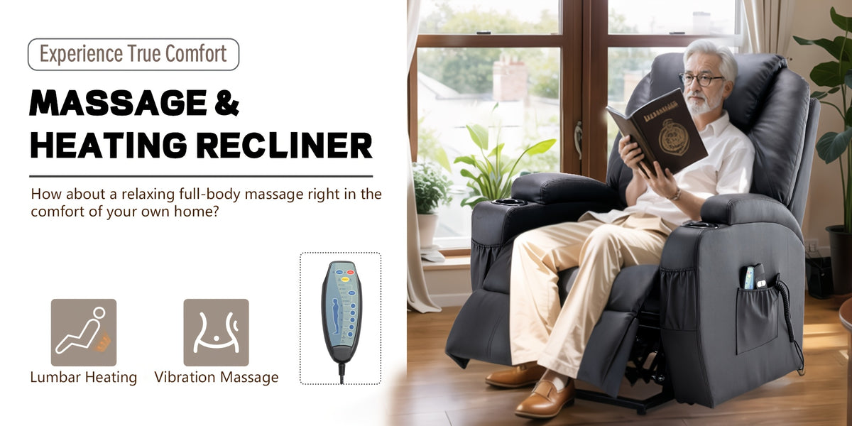 Living Room Massage Chair, Recliner With Heating Function, Adult Electric Lift Chair, Storage Side Pockets And Cup Holders, Medium-sized Leisure Chair, Comfortable PU Leather Material, Orange And Blue Are Technical Fabric