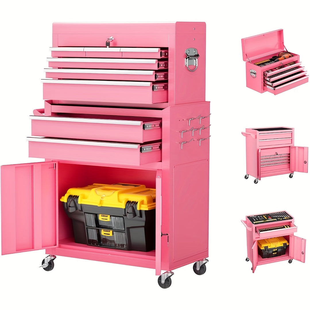 Rolling Tool Chest with Wheels, 8 Drawer High Capacity, 2-in-1 Detachable Steel Toolchest Organizer Combo for Garage, Workstation, Barbershop(Black)