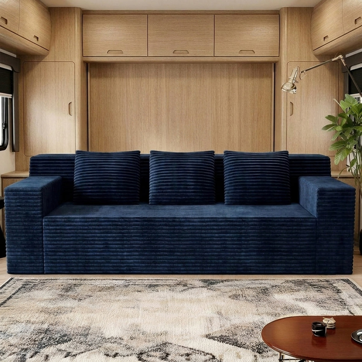 RV Corduroy Sofa in 42-Inch or 70.8-Inch Sizes, No-Assembly Plush Deep-Seat Couch for Camper or Home