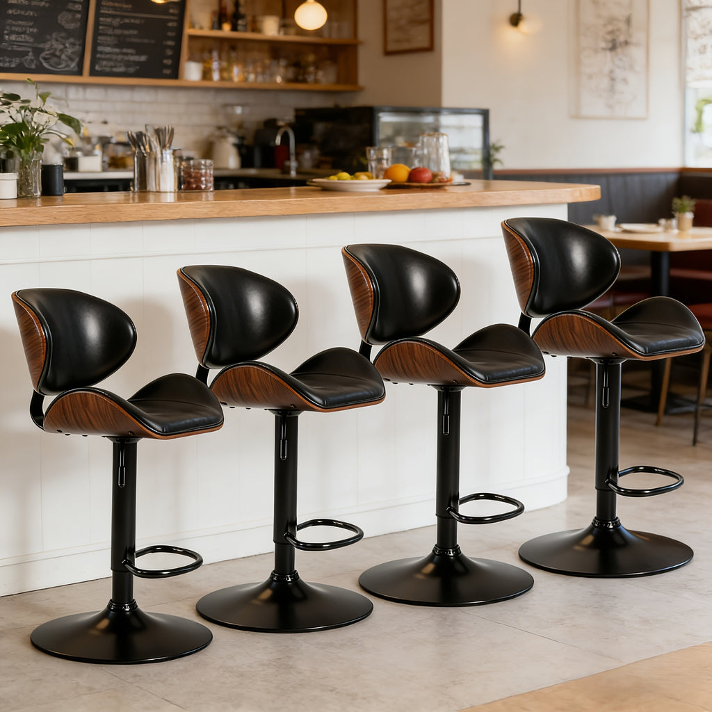 Comfort & Style: Set of 2/4/6 Swivel Bar Stools with Footrest. Features Adjustable Height, Soft PU Leather, And A Sleek Bentwood Frame for Any Space