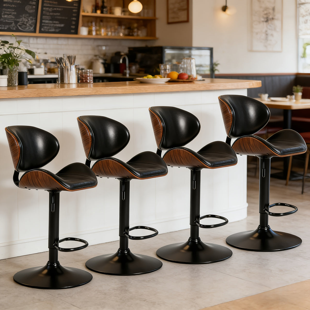 Comfort & Style: Set of 2/4/6 Swivel Bar Stools with Footrest. Features Adjustable Height, Soft PU Leather, And A Sleek Bentwood Frame for Any Space