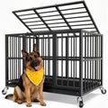 [Indoor Dog Crate] Heavy Duty Simple Version Round Pipe Iron Dog Crate, Indoor Double Door Dog Crate With Wheels With Removable Tray