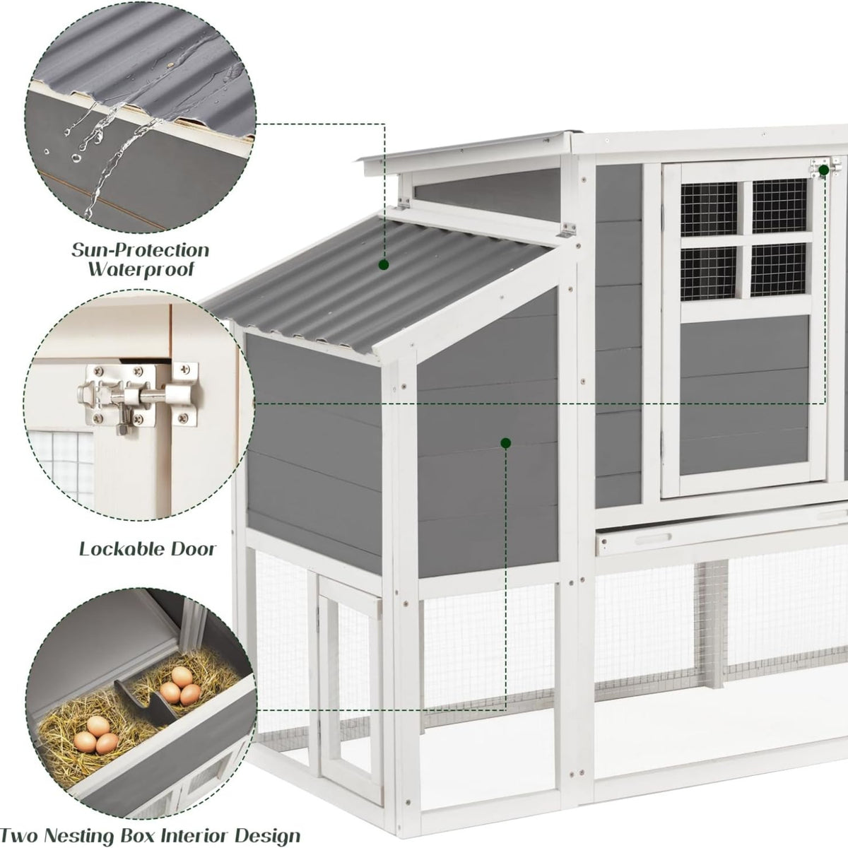 98" Large Chicken Coop For 6-8 Chickens | Wooden Chicken Hutch With Nesting Boxes, Outdoor Hen House Chicken Cage By Yodolla