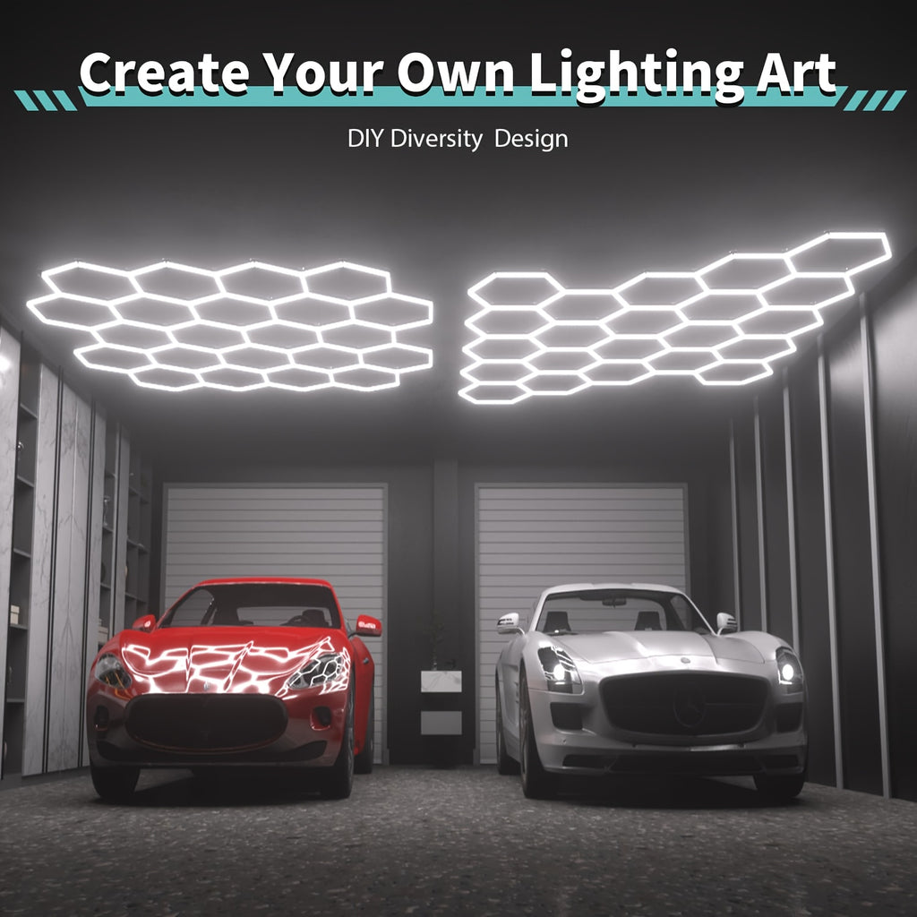 Hexagon LED Lights, 581W 58100LM 22 Grids Ultra Bright Daylight White Easy DIY Install Workshop & Garage Lighting, Durable, Gen 2 Bright Lighting