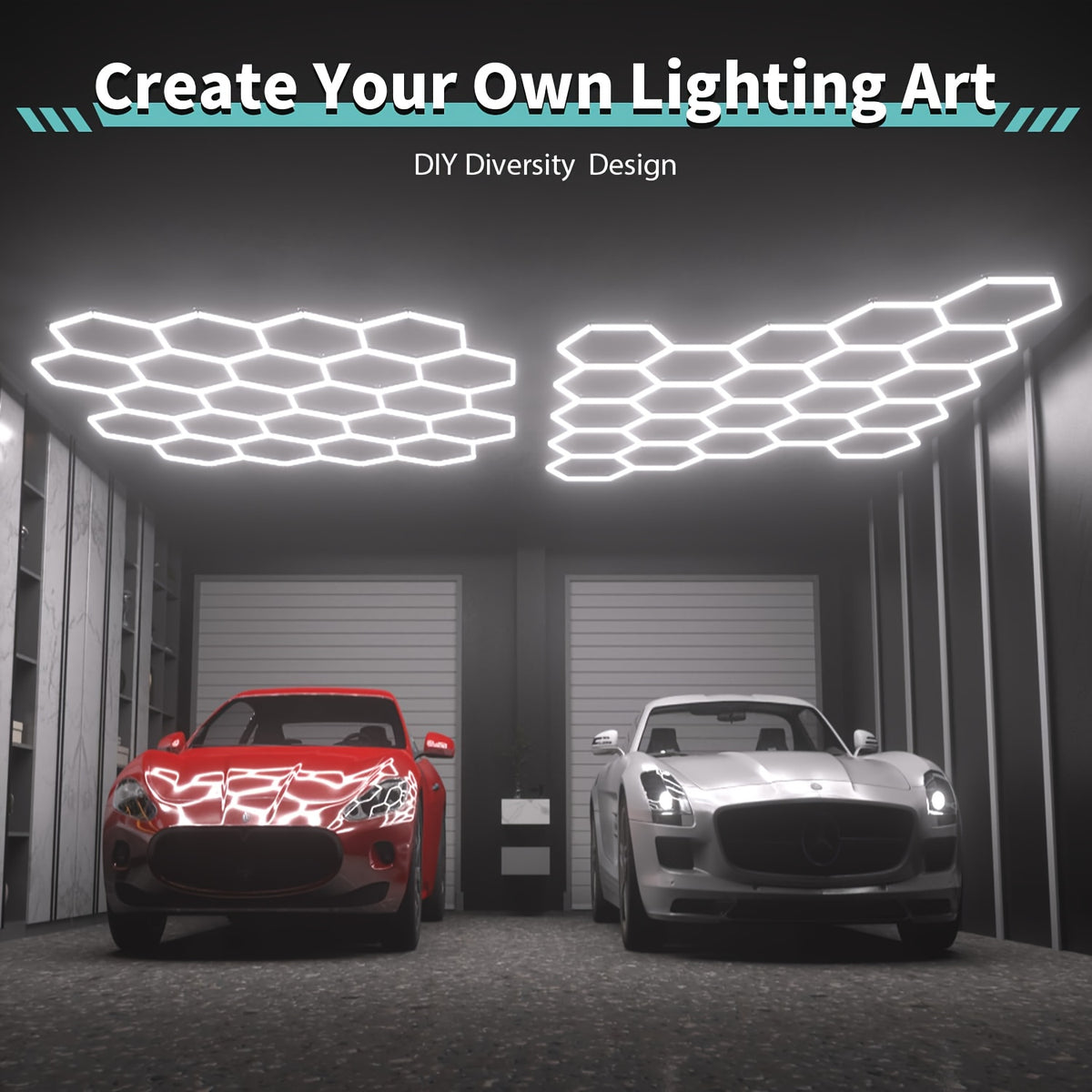 Hexagon LED Lights, 581W 58100LM 22 Grids Ultra Bright Daylight White Easy DIY Install Workshop & Garage Lighting, Durable, Gen 2 Bright Lighting