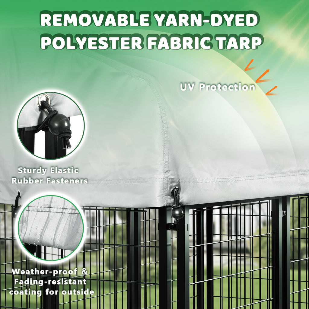 Outdoor Dog Kennel for Large Dogs, Heavy-duty Welded Wire Steel Dog Playpen Fence with Secure Lock, Rotating Dog Bow, Pet Run with UV-Resistant