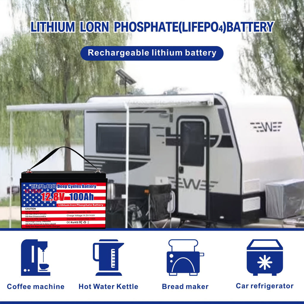 12v 100Ah LiFePO4 Battery Deep Cycle Battery 8000+ Cycles 100A BMS Rechargeable Lithium Iron Phosphate Battery Low-Temp Protection, For RV Marine And Home Energy Storage