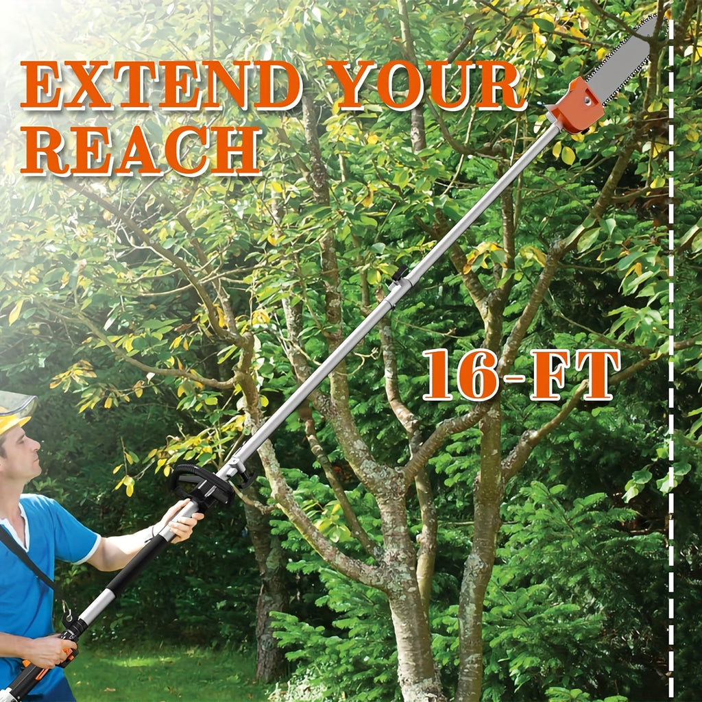 48CC Gas Powered Pole Saws, 2-Stroke Gas Pole Saws for Tree Trimming with11.5in Cutting Bar, 16 FT Extendable Pole Chainsaw Tree Trimmer