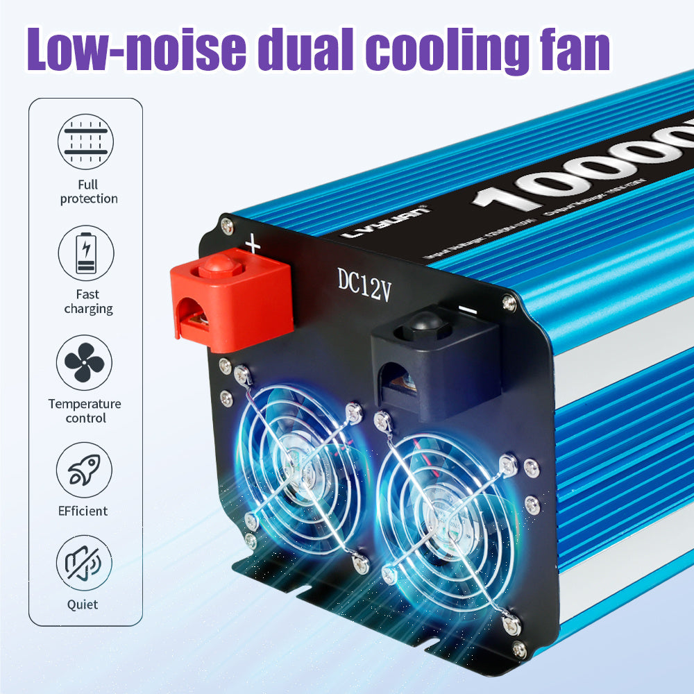 Pure Sine Wave Inverter 10000W (Peak)Car Power Inverter Efficient 12V DC To 110V 120V AC With LCD Display And Remote & Troubleshooting, 4 US Sockets For Vehicles Car Chargers For Home Solar System RV Vans, Without Battery