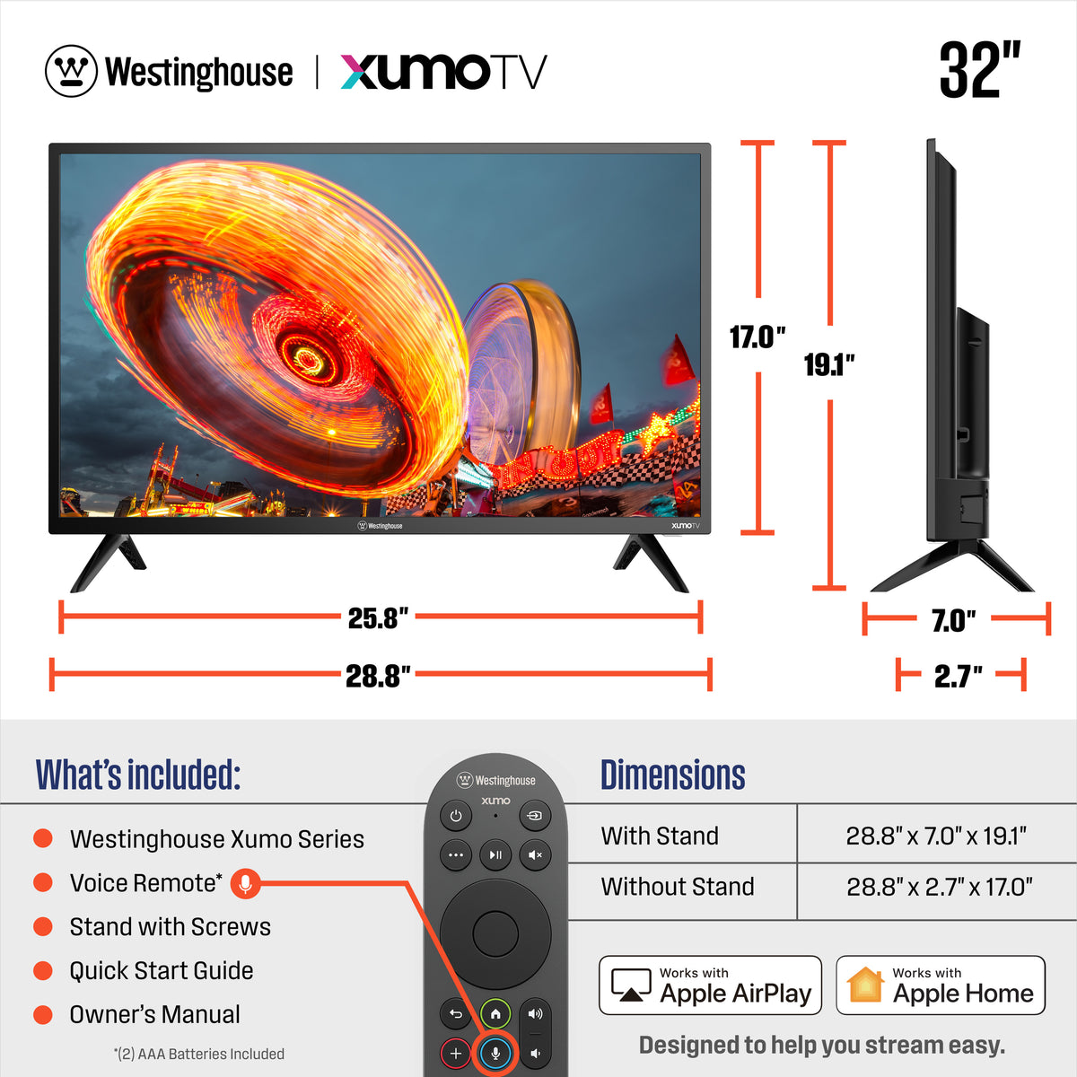 Westinghouse 32-inch Smart TV, HD Xumo TV with Voice Remote, Flat Screen LED Television, Wi-Fi & Mobile Connectivity
