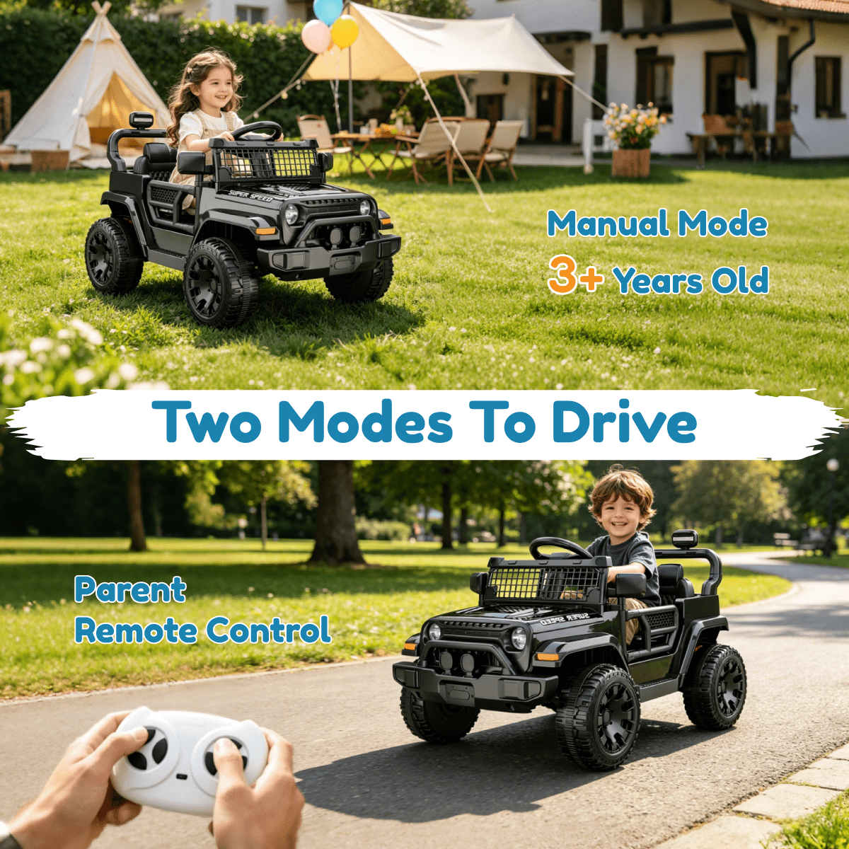 12V Ride On Car, Electric Car for Kids, with Parent Remote & Music Player, Spring Suspension for Comfortable Ride, Seat Harness Protection, Locking Doors, Outdoor Toy Car