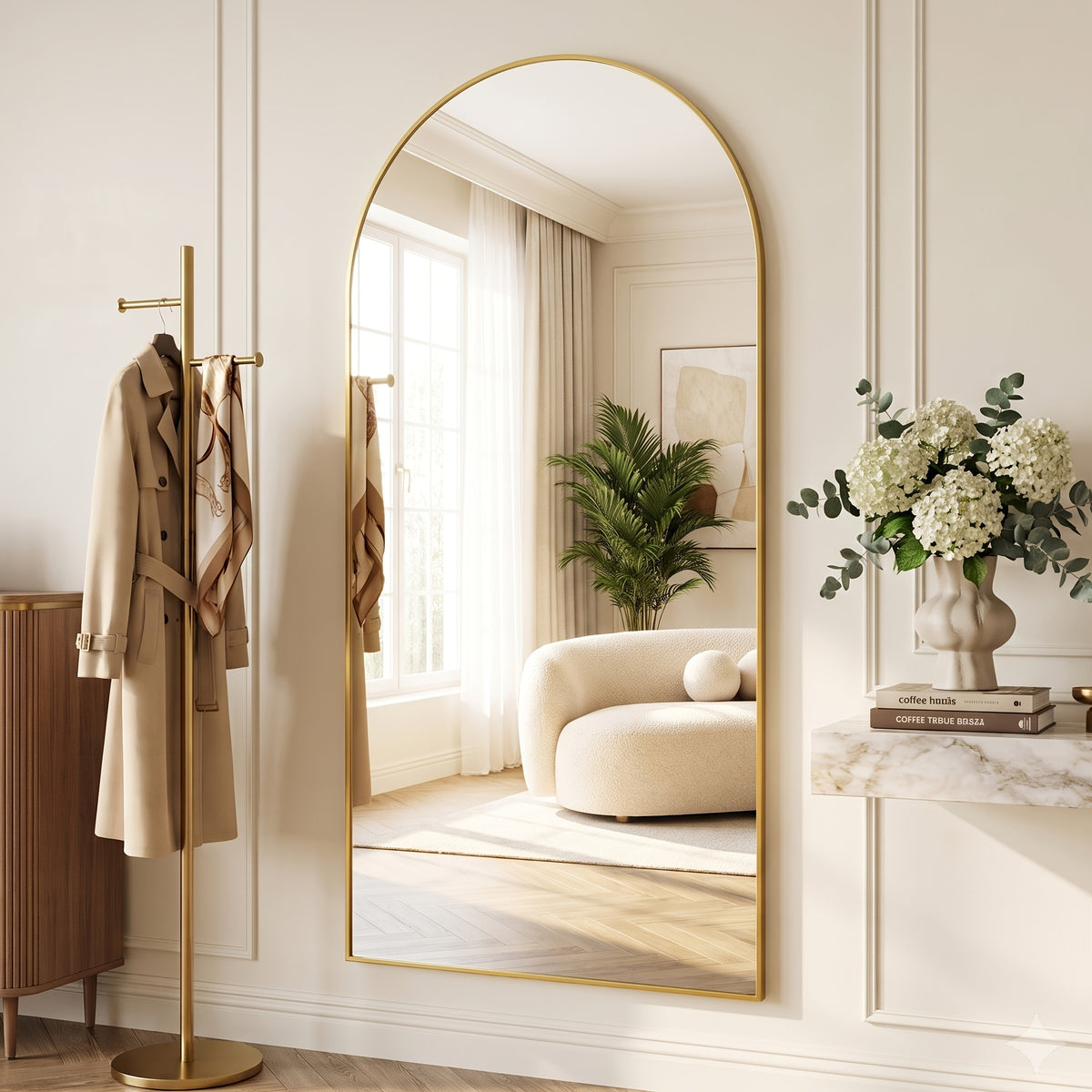 Full Length Mirror, 78"X 38" And 81"X 41" Oversized Arched Floor Mirror Freestanding, Full Body Mirror Floor Standing Mirror with Stand for Bedroom, Hanging Mounted Mirror for Living Room Cloakroom