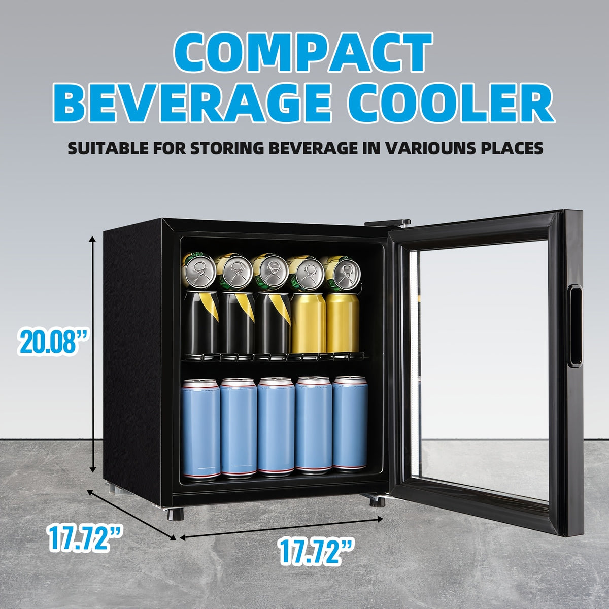 WANAI Mini Fridge Cooler 125Cans Beverage Refrigerator Glass Door Beverage Cooler for Beers Wine Juicer Cooler Adjustable Shelves LED Lights for Home, Office Or Bar