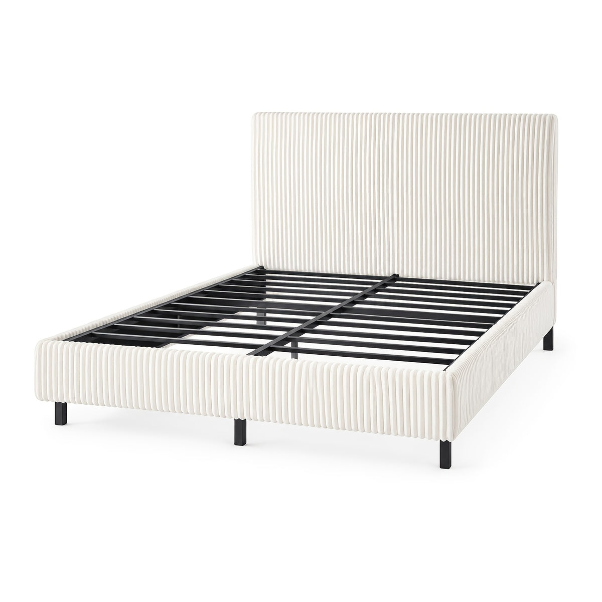 Platform Bed Frame with Upholstered Corduroy Headboard, Fully Padded 3.5" Thick Gap-Free Design, Heavy Duty Metal Slats, No Box Spring Required