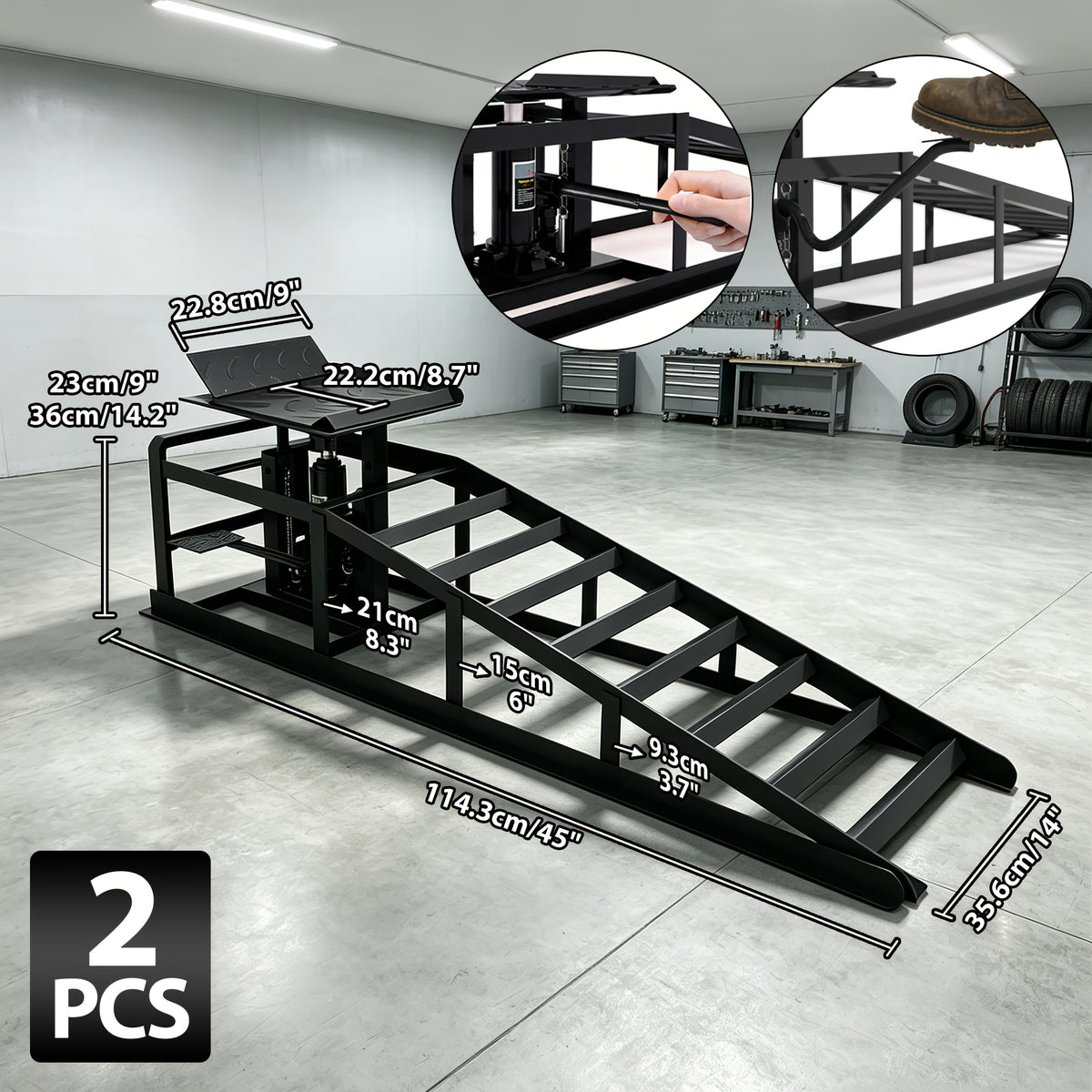 2-Pack Hydraulic Car Ramps, 11050LBS 5T Car Ramps High Lift 9"-14.2", Heavy-Duty Iron-Made Vehicle Lift Ramps, Automotive Truck Service Ramps for Oil Changes And Maintenance