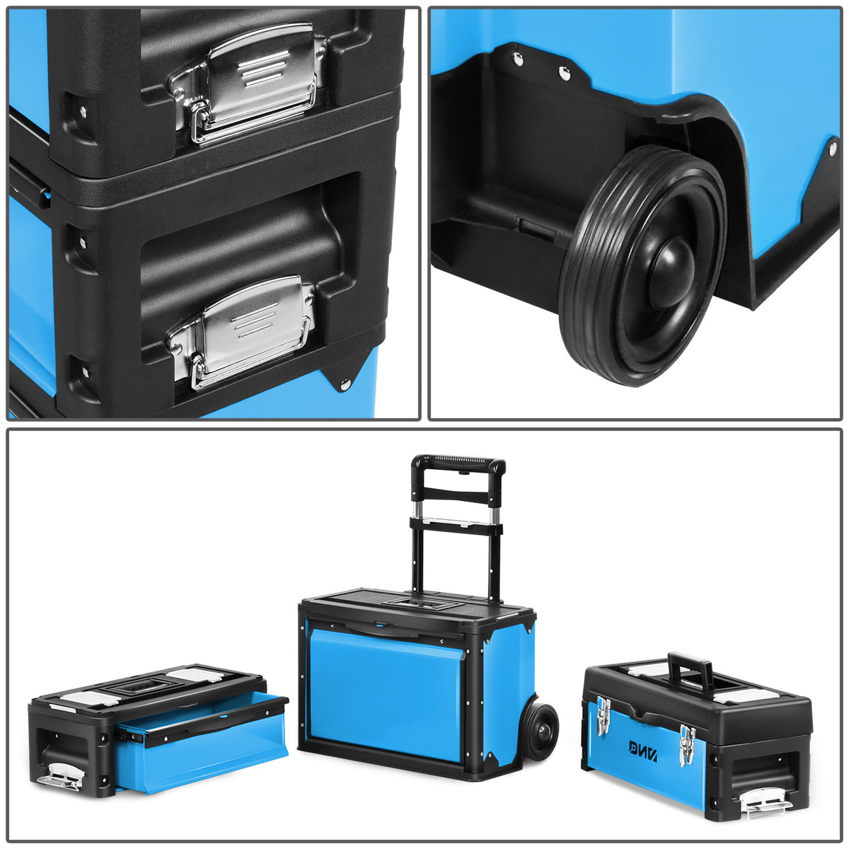 3-Tier Stackable Separate Hand Case Tool Boxes Trolley, 3-in-1 Storage Compartments, 19.5" x 12" x 28.5"