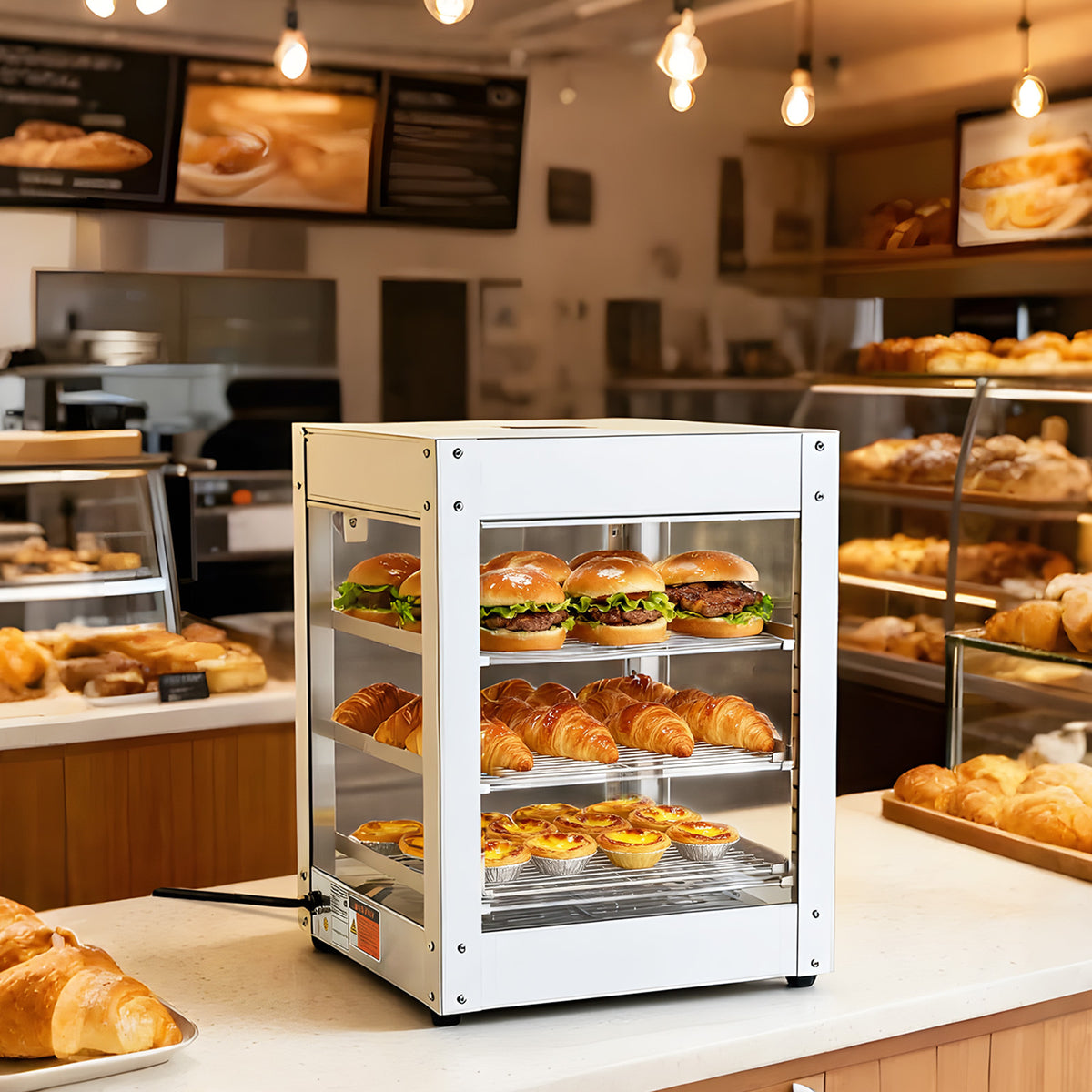 VEVOR 3-Tier/5-Tier Commercial Food Warmer Display, 14inch/15 inch 800W Food Display Warmer with LED Light, Adjustable Shelf and Stainless Steel Frame, 86℉~185℉ Air Heating, 34L for Hamburger, Pizza, Bread, Fried Chicken