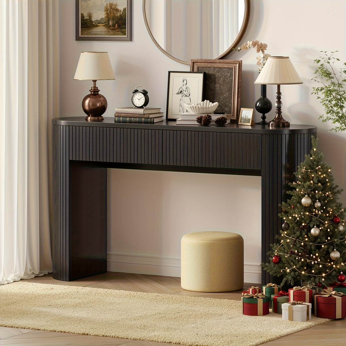 Console Table for Entryway or Behind the Sofa with Two Storage Drawers and a Clean Fluted Front Design
