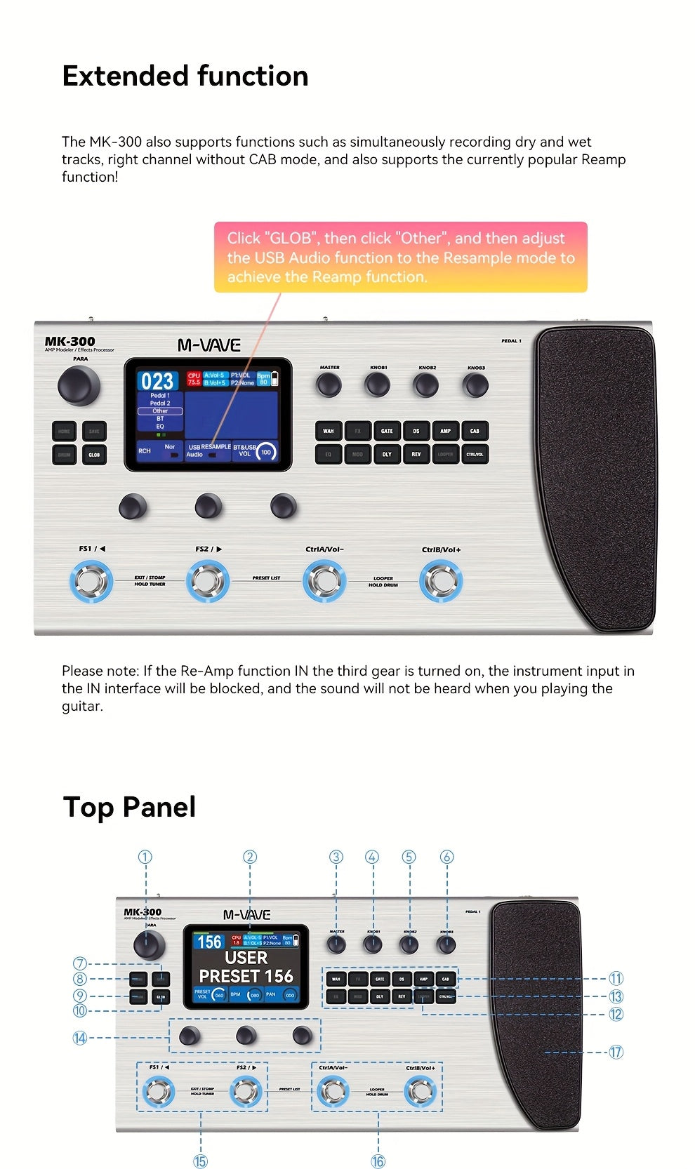 M-VAVE MK-300 Electric Guitar Comprehensive Effect Device, Accompaniment Loop, Analog Speaker And Sound Card Equipment, Bass Phrase Loop Drum Machine