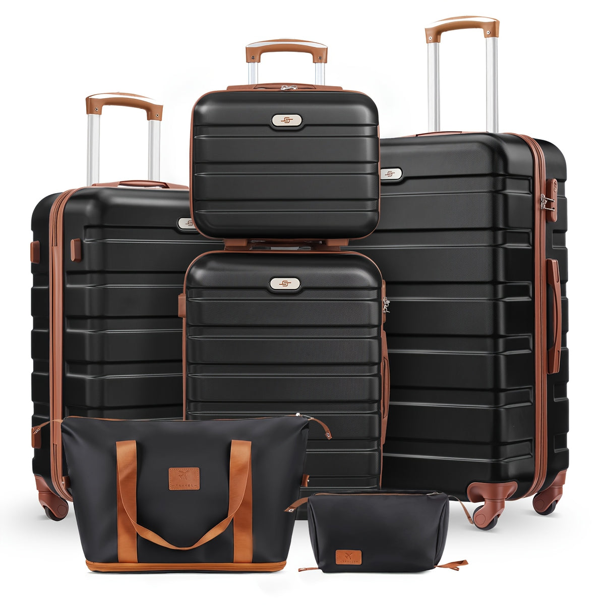 Hardside Lightweight Luggage Set with Expandable Travel Bag And Cosmetic Bag, Featuring Durable ABS Construction, Security Lock, Smooth Wheels, And Expandable Large-Capacity Duffel for Carry-On And Checked Use