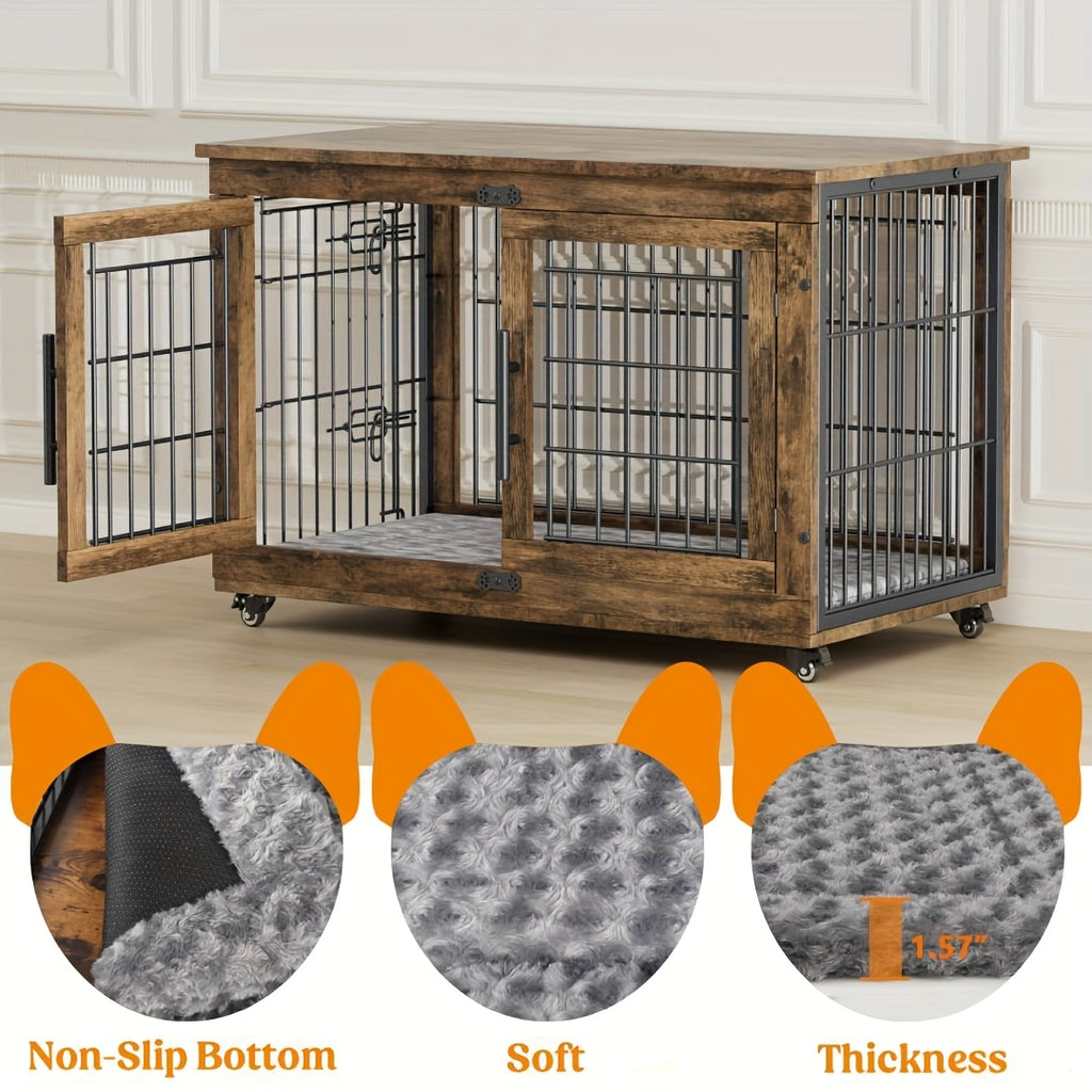 43/36/29/27in Furniture-style Wooden Dog Crate with Anti-Slip Mat, Adjustable Door, Secure Lock, Available In Gray/Brown, Easy to Move with Wheels Or Stable with Anti-Slip Foot Pads, Easy to Clean Pet Cage, Ideal for Home, Living Room Or Bedroom