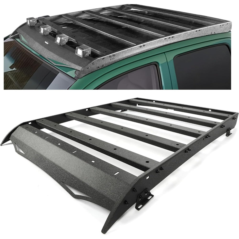 Steel Top Roof Rack, 350LB Capacity, Compatible with 2005-2023 for Toyota Tacoma 2nd & 3rd Gen Double Cab Models, Powder Coated Basket Luggage Cargo Carrier (W/O Light)