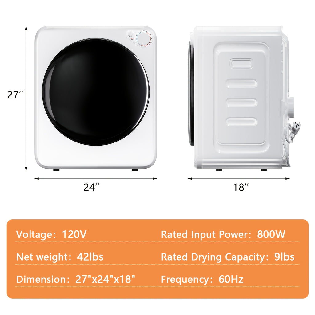 [Portable Compact Dryer] 2.6 Cu.Ft Portable Clothes Dryer, Compact Dryer With Stainless Steel Tub, 5 Modes Auto Stop & Easy Control Electric Dryers, Ideal For Laundry, Apartments, Dorms, RVs, White
