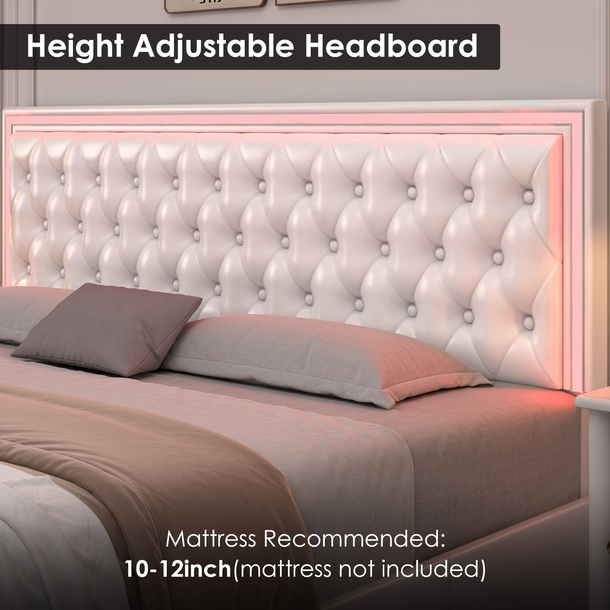 Full/Queen/King Size Modern Bed Frame with LED Headboard & 4 Storage Drawers - Upholstered Platform Bed, Button Tufted Headboard Suitable for Beige/White/Black - Assembly, No Box Spring Needed, Wood-Free