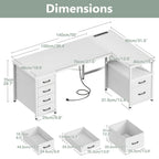 55-inch L-shaped Computer Desk with 6 Fabric Drawers and Power Outlets, Featuring a Flip-up Storage Shelf and File Drawer, a Home Office Corner Desk