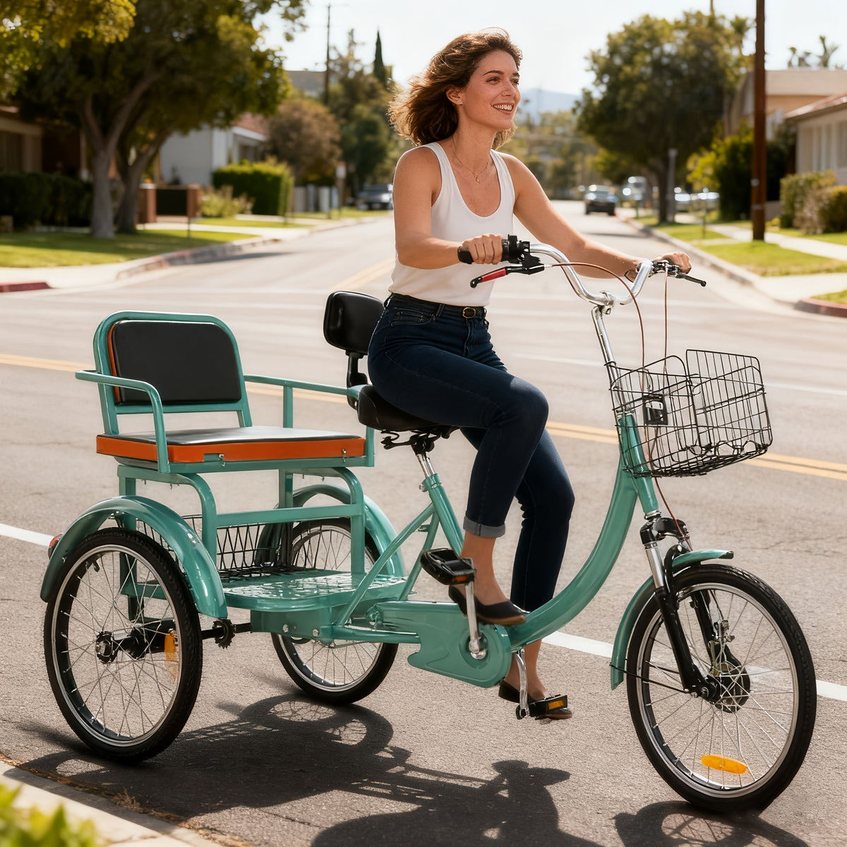 Adult Tricycle 20-Inch Cruiser Bike, Low-Step Design with Adjustable Seat and Front/Rear Baskets