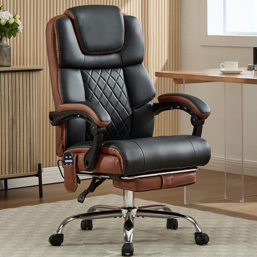 Capacity, Massage Office Chair With Footrest, Vibration And Heating Function Leather Recliner, Heavy-Duty Executive Tall Computer Chair For Large Individuals, Height-Adjustable Ergonomic Chair
