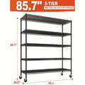 REIBII 85.7" H Storage Shelves 3000LBS 5 Tier Wire Shelving Unit with Wheels 55.5" W Heavy Duty Shelving Rack Adjustable Storage Rack Metal Shelves for Kitchen Pantry 85.7" H X 55.5" W X 24.2" D Storage and Organization