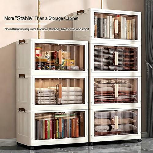 1/3/4/5-Tier 34.7" Extra-Large Folding Storage Trunks with Lids, Stackable Plastic Bins on Wheels, Collapsible Organizer for Closet, Bedroom, Office, Kitchen, And More - Foldable Storage Lockers And Room Decor