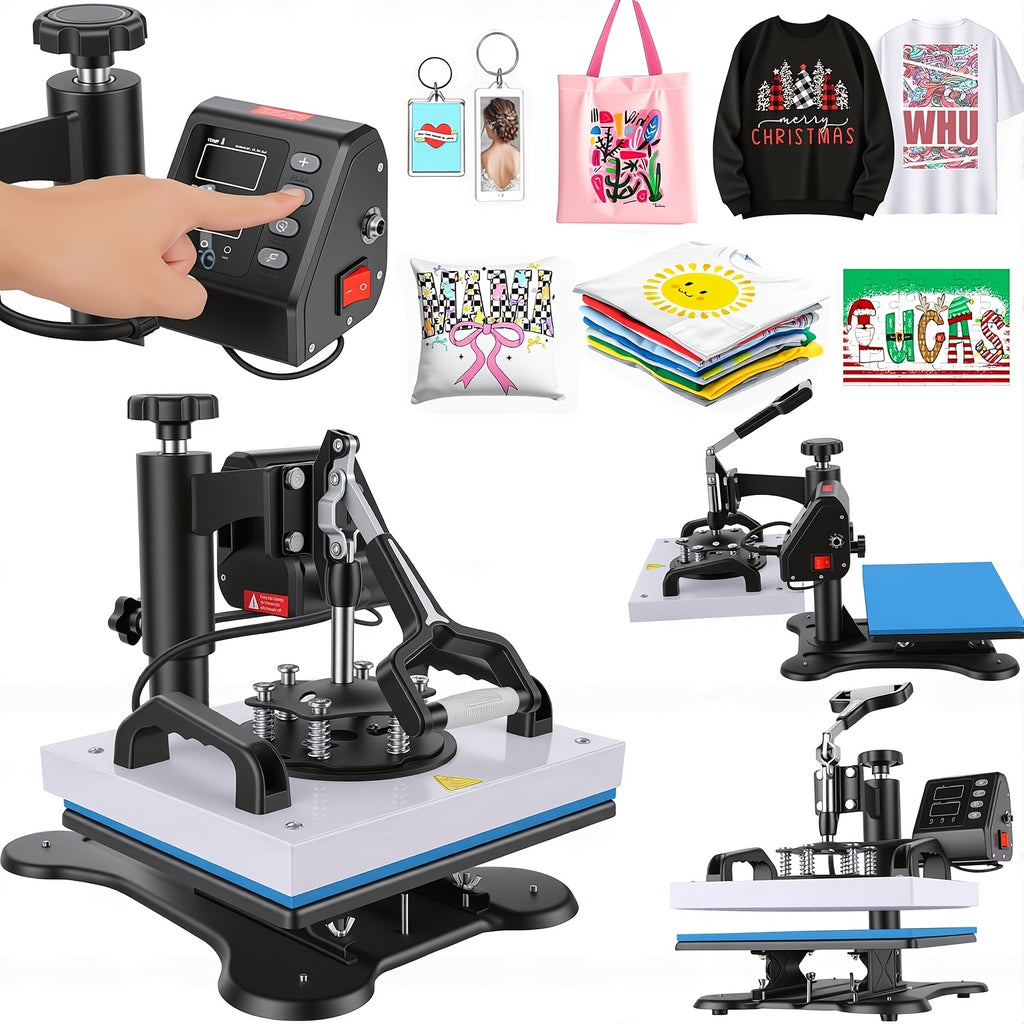 8-in-1/5-in-1 15"x12" Heat Press Machine Set, Professional Sublimation Machine, Rotatable T-Shirt Printing Heat Transfer Digital Industrial Quality Heat Press, Suitable For T-Shirts, Bags, Pillows, Mugs, Hats, Plates, Beanies
